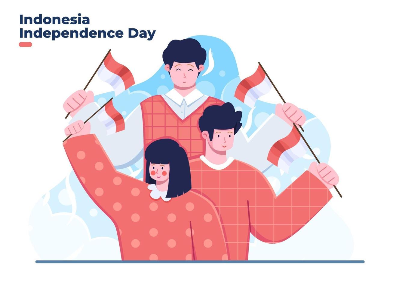 grupo de personas celebran el día de la independencia de indonesia, 17 de agosto vector