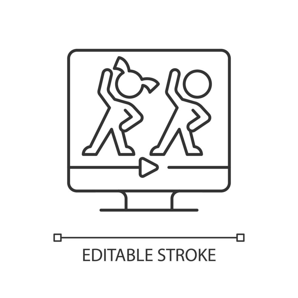 Online aerobic for kids linear icon. vector
