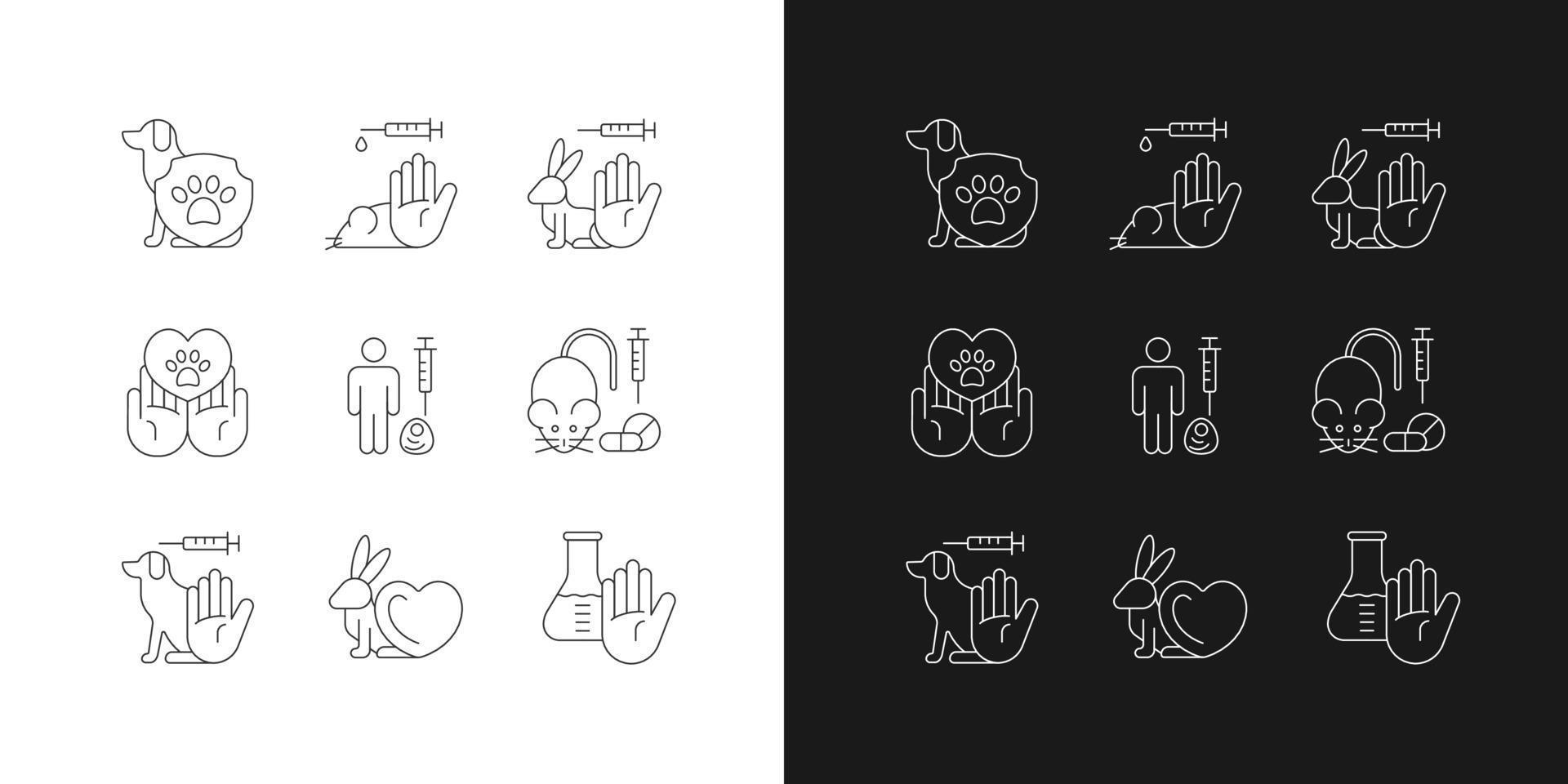 Stop animal testing linear icons set for dark and light mode vector