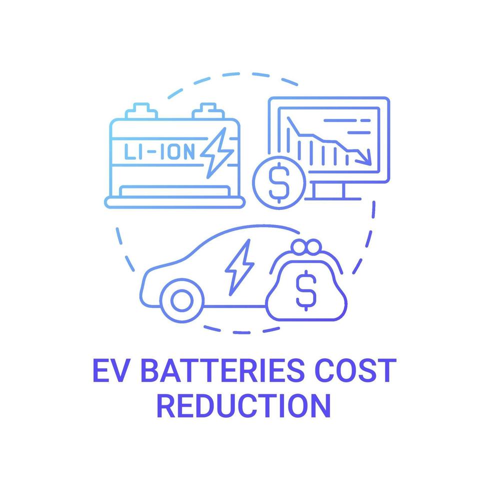 icono de concepto de reducción de costes de baterías ev. vector