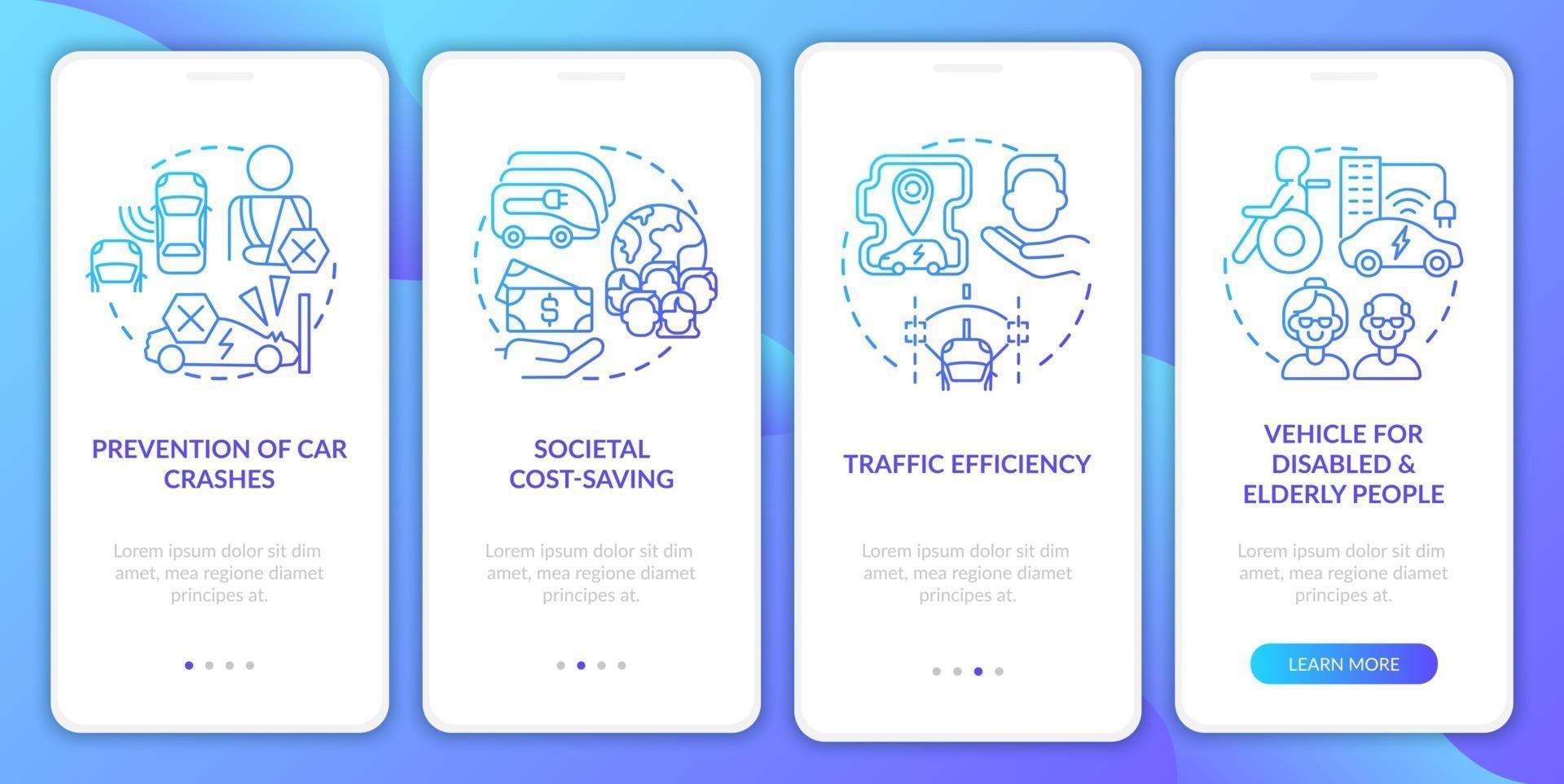 Future transport potential onboarding mobile app page screen. vector