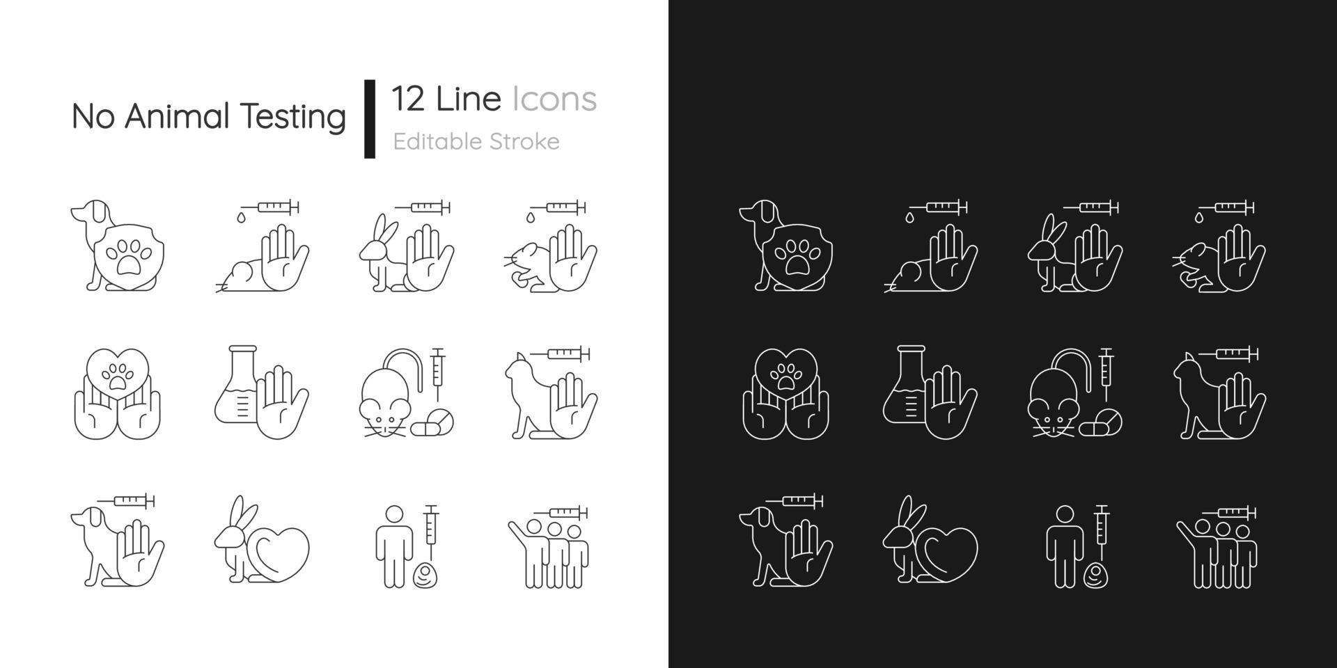 No animal testing linear icons set for dark and light mode vector