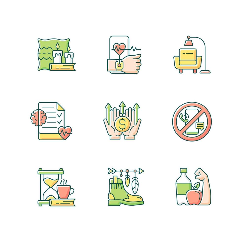Modern lifestyle and health RGB color icons set vector