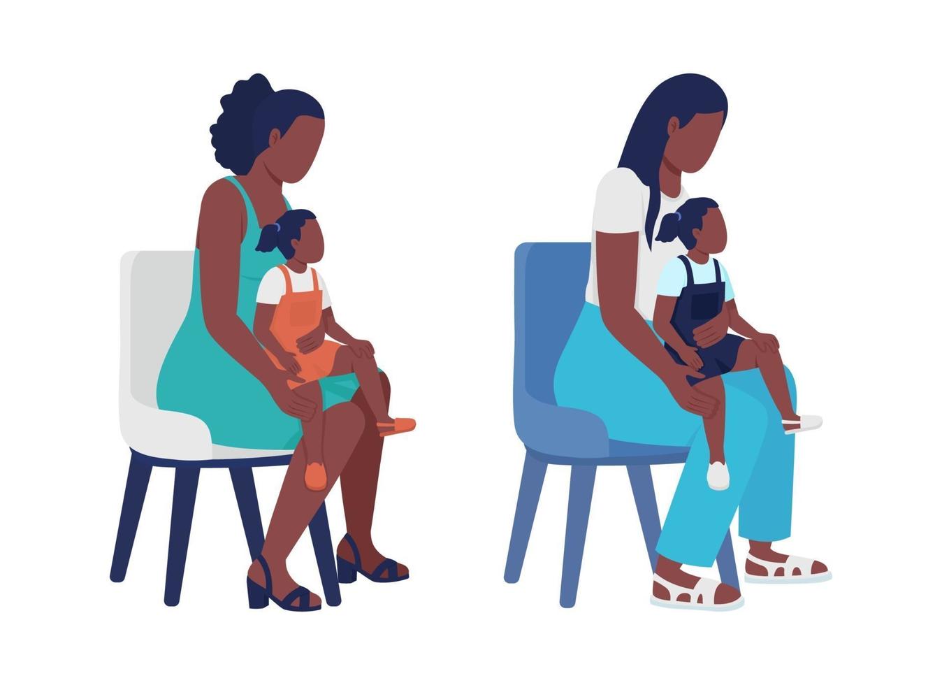 Mother with child semi flat color vector characters set