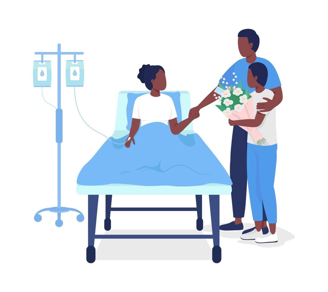 Father visiting daughter at hospital semi flat color vector characters