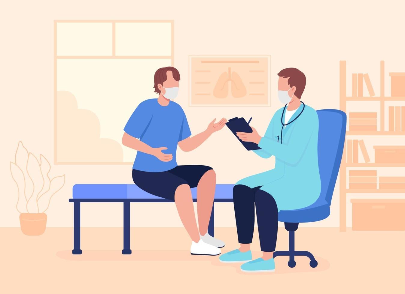 Physician appointment during pandemic flat color vector illustration