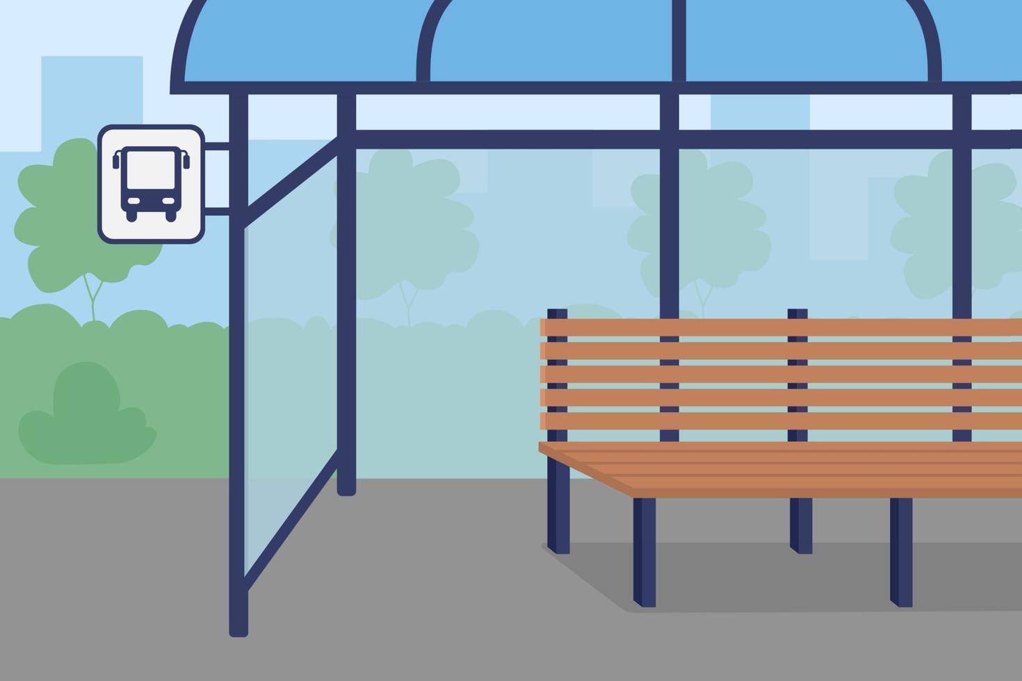 Bus stop flat color vector illustration