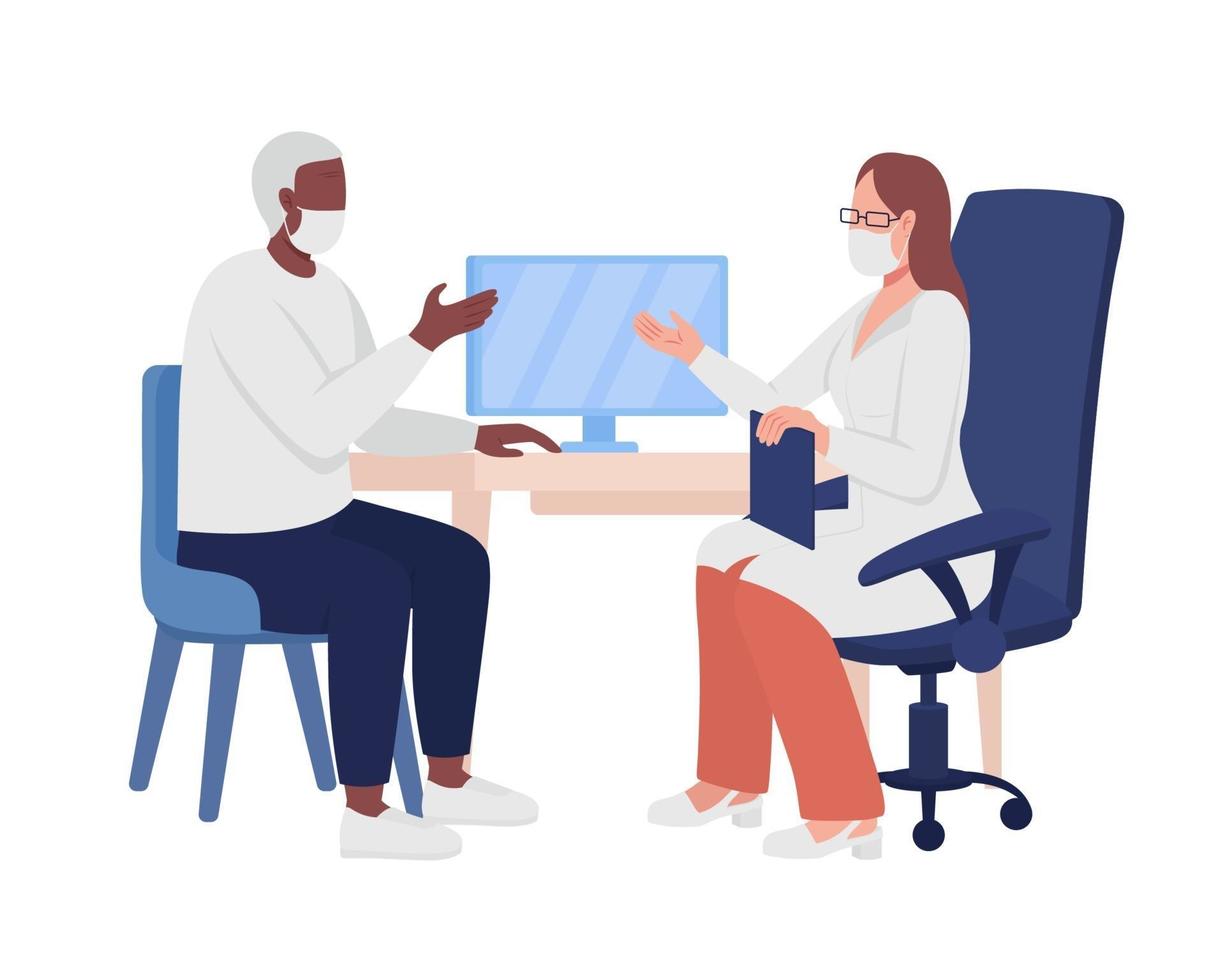 Patient consulting with doctor semi flat color vector characters