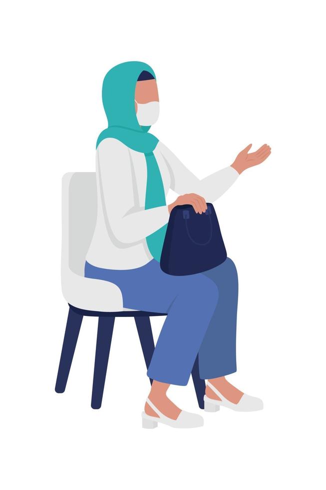 Woman wearing hijab with mask semi flat color vector character