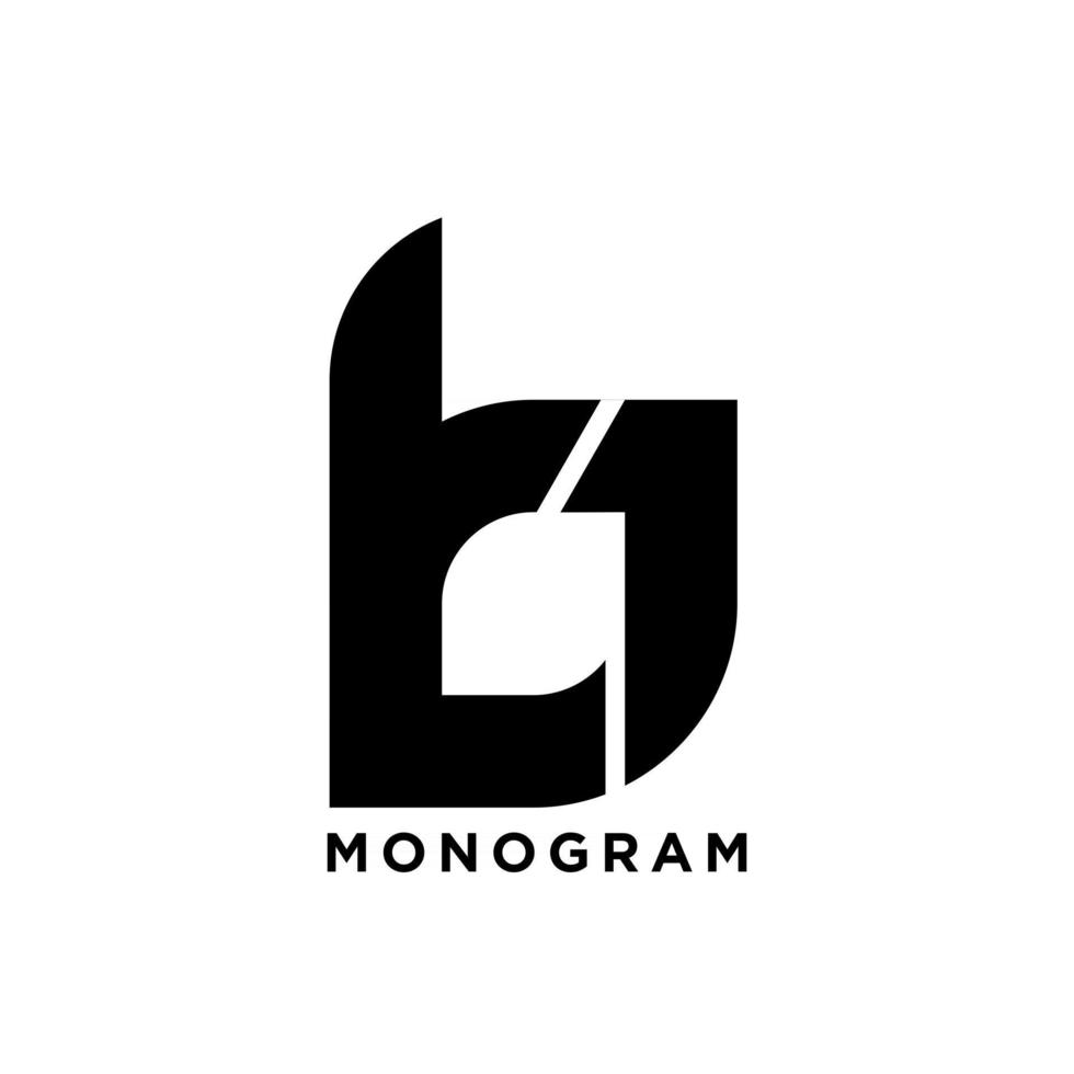 monograma mayúscula b uno 1 inicial vector diseño de logotipo negro