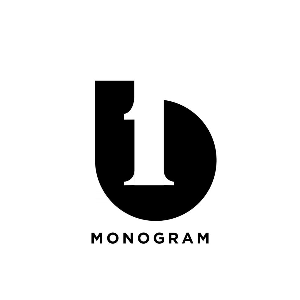 monograma mayúscula b uno 1 inicial vector diseño de logotipo negro