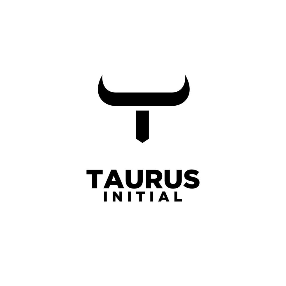 bull horn head taurus initial letter t black logo icon design vector illustration white background