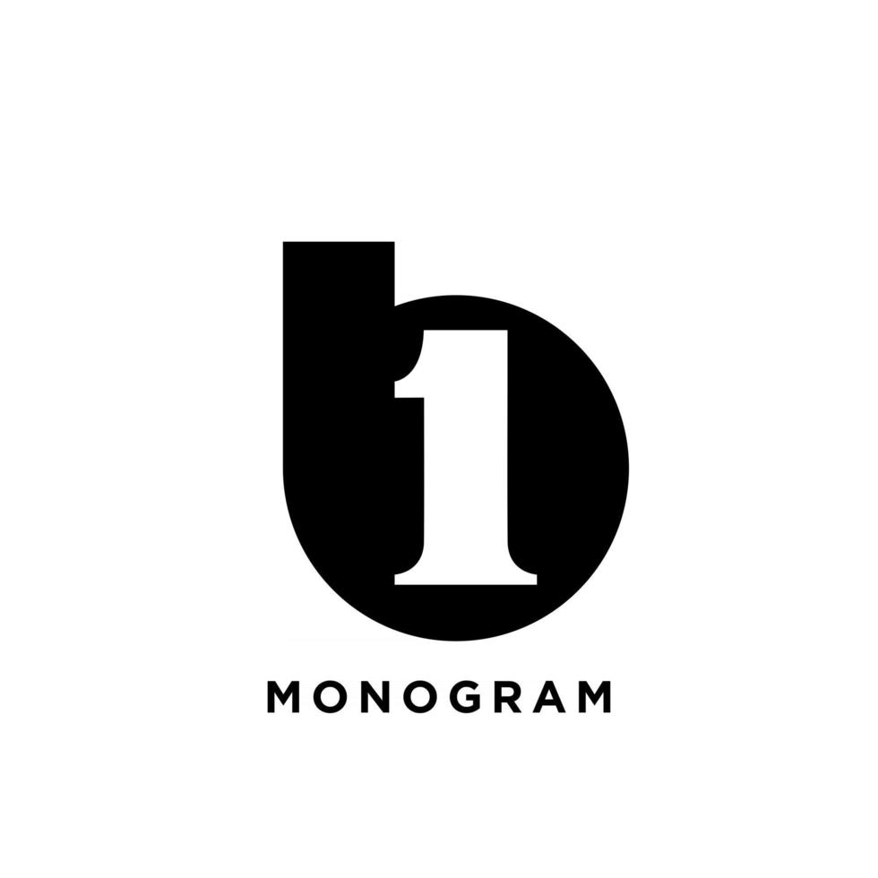 monogram capital letter b one 1 initial vector black logo design