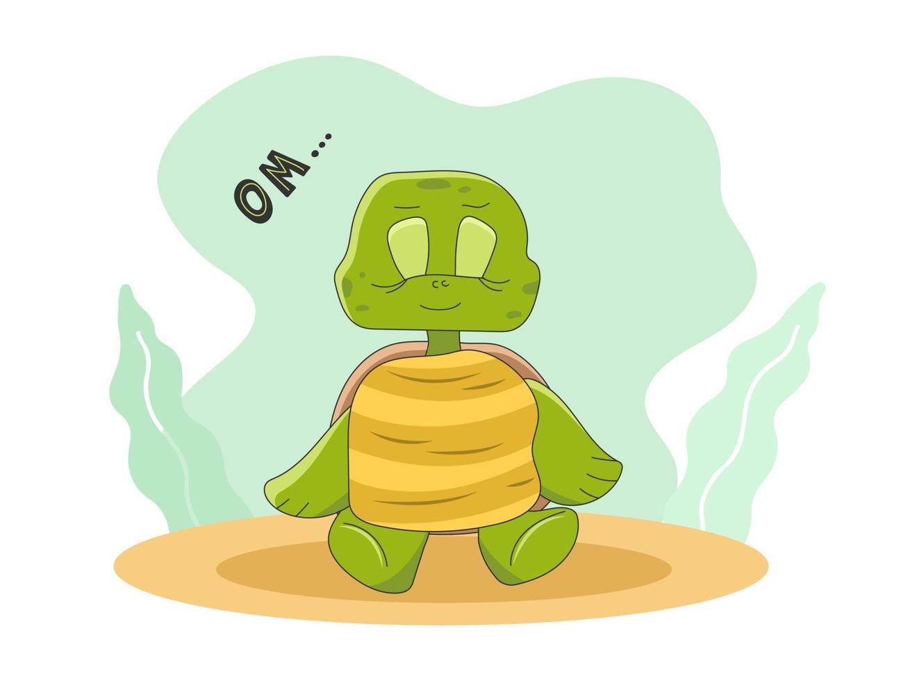 lindo personaje de tortuga medita con los ojos cerrados vector