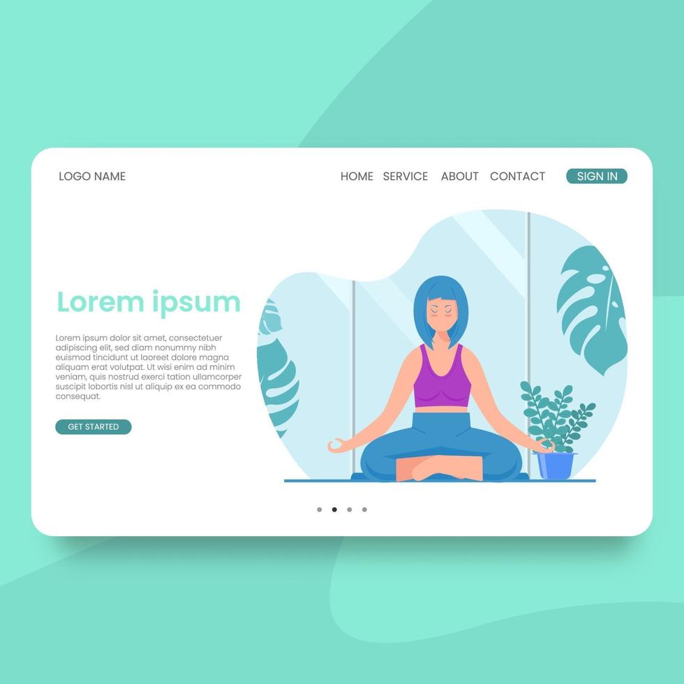 Woman meditating on nature. landing page Concept illustration for yoga vector