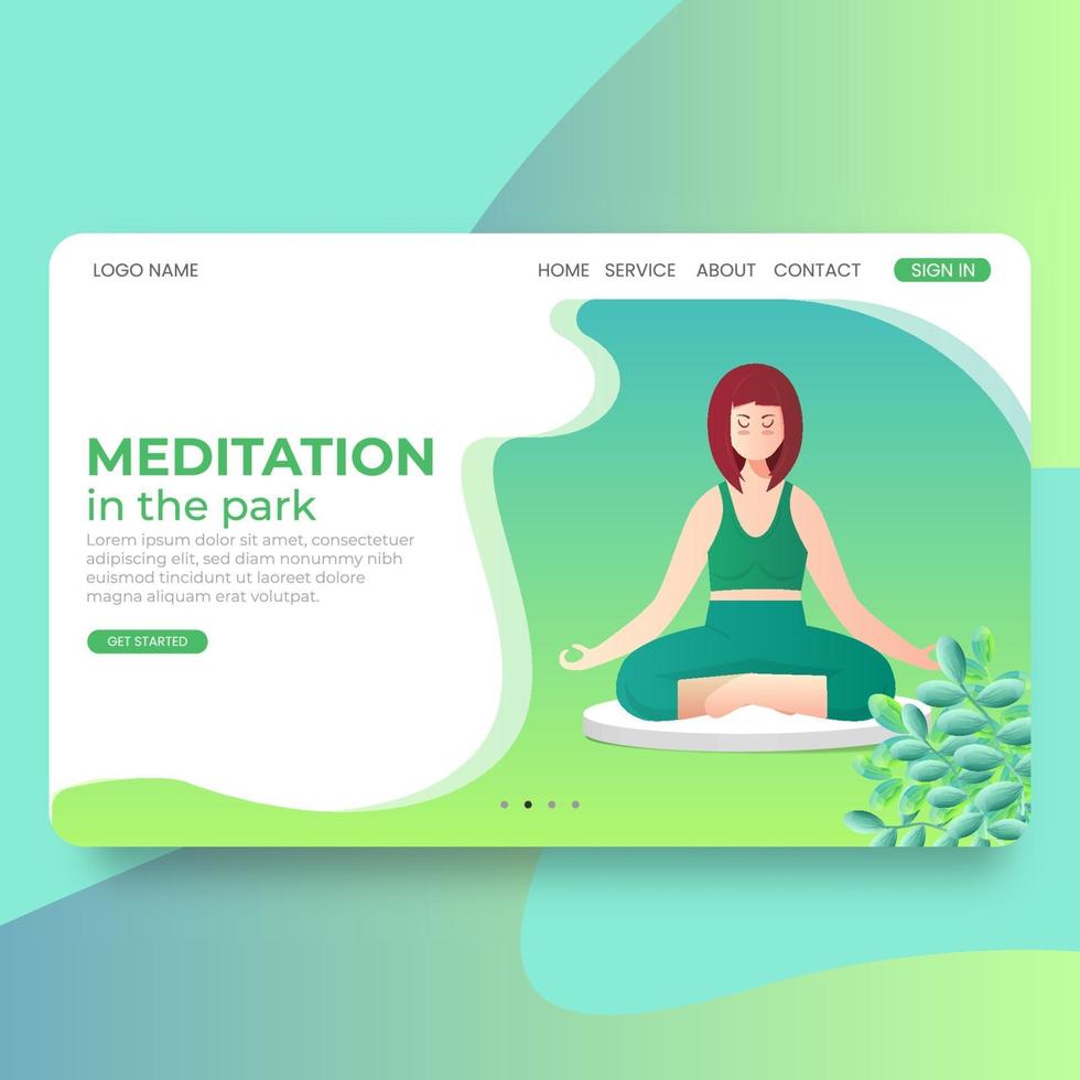 Woman meditating on nature. landing page Concept illustration for yoga vector