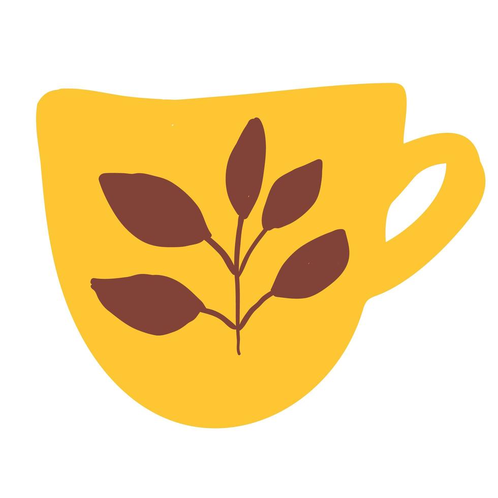 Yellow tea cup with ornament isolated on white vector