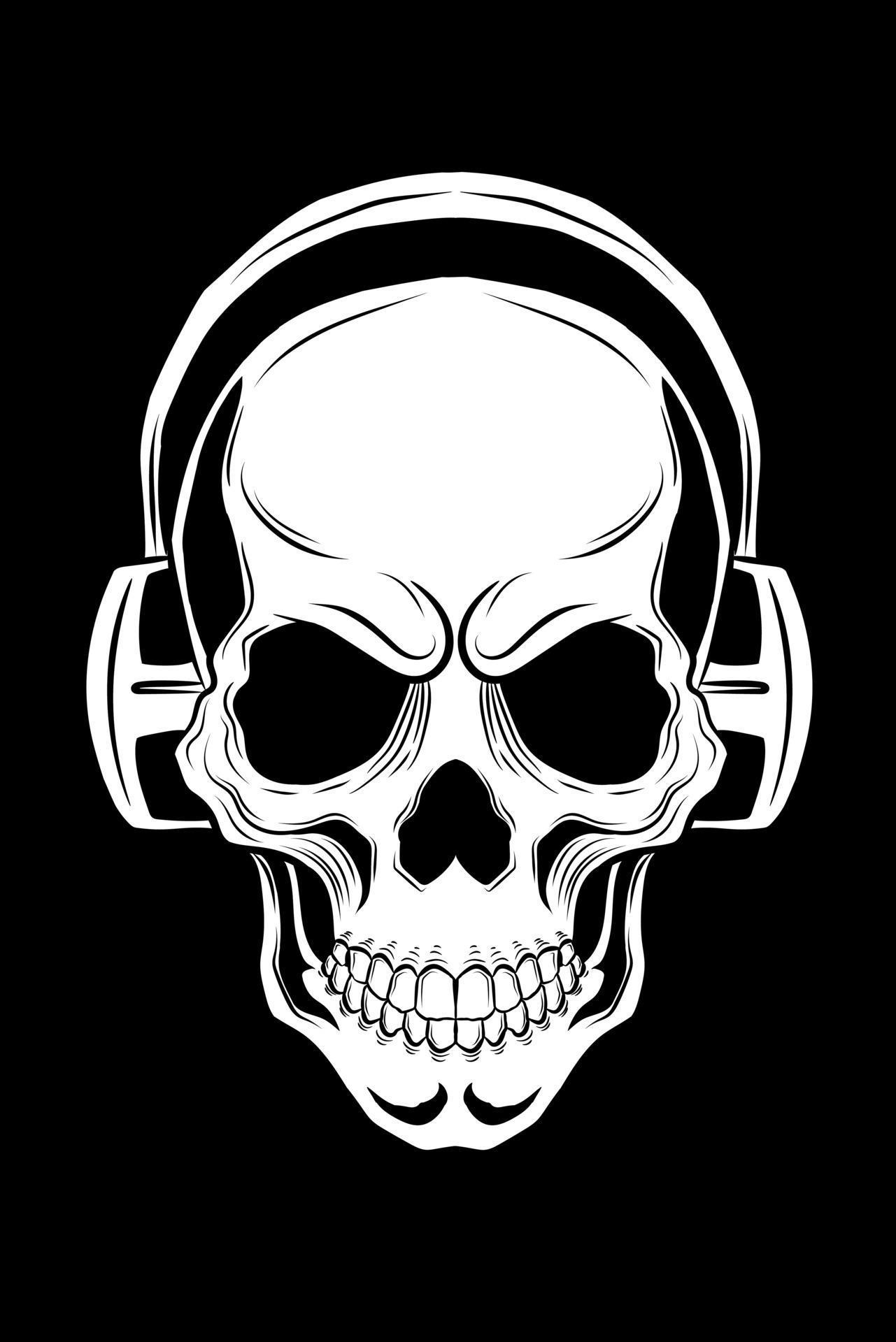 Skull with headphones vector illustration 3074565 Vector Art at Vecteezy