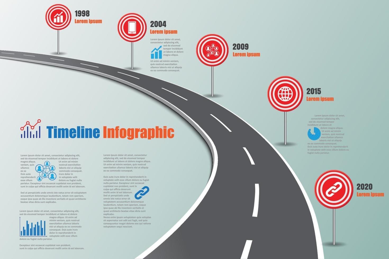 Plantilla de infografía de línea de tiempo de hoja de ruta de negocios señal de tráfico vector