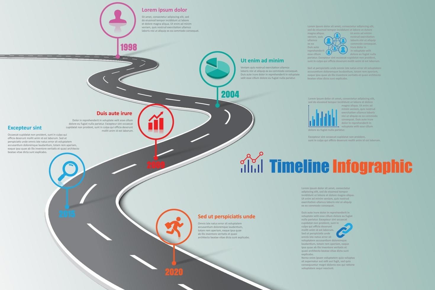 Business roadmap timeline infographic template with road sign vector