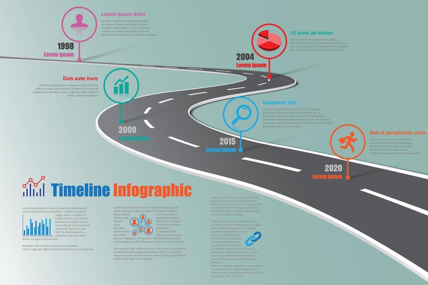 Plantilla de infografía de línea de tiempo de hoja de ruta empresarial con señal de tráfico vector