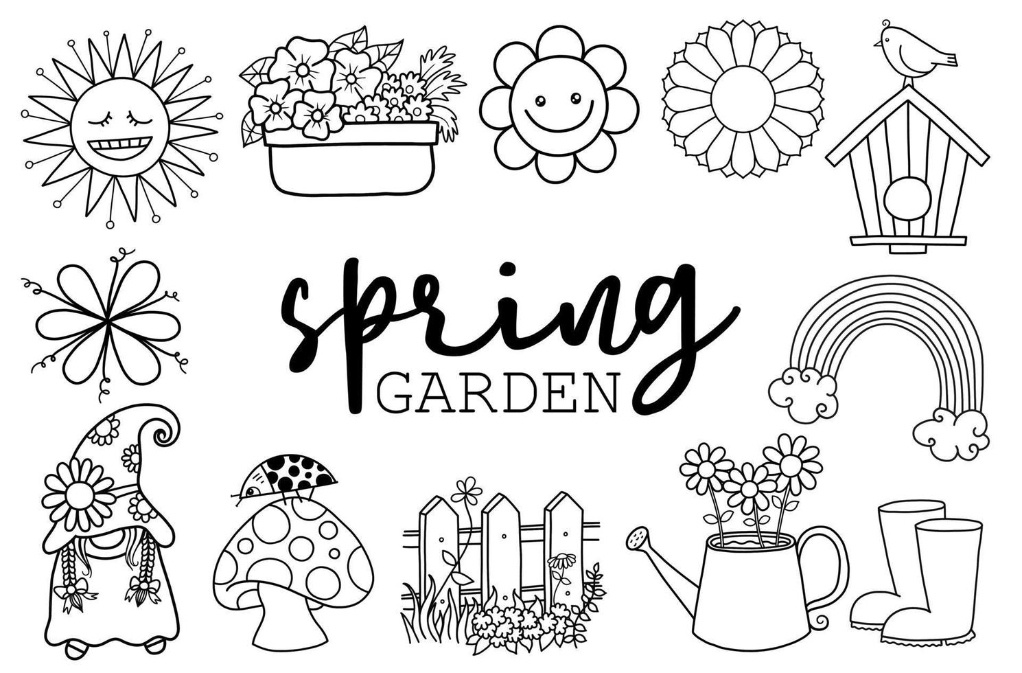 Spring Garden Line Doodles vector