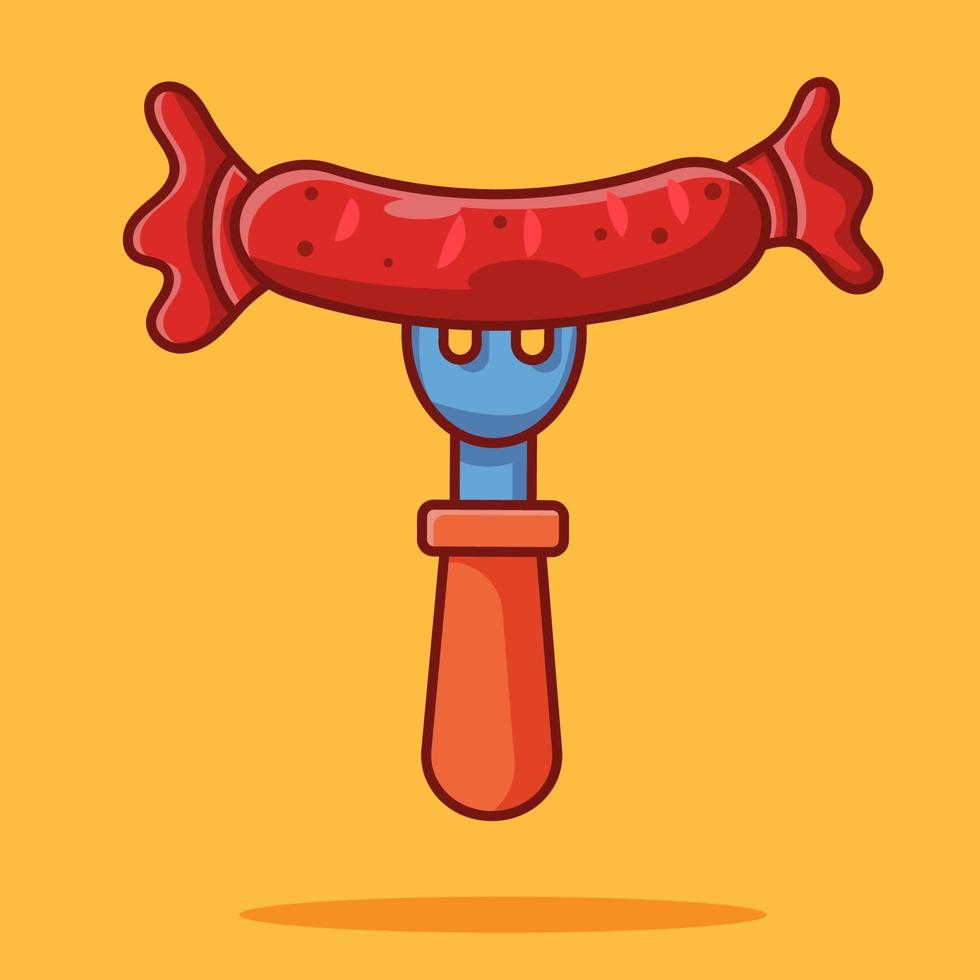 fork with sausage isolated cartoon illustration in flat style vector