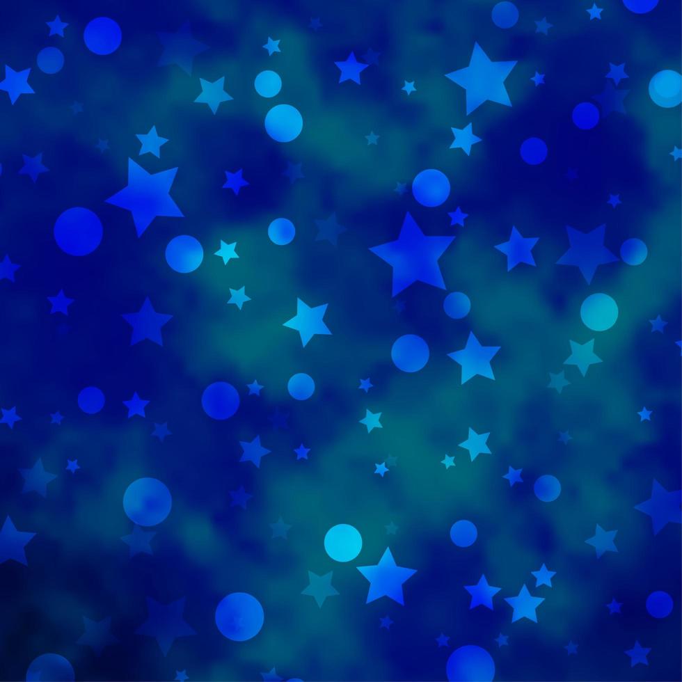 patrón de vector azul claro con círculos, estrellas.
