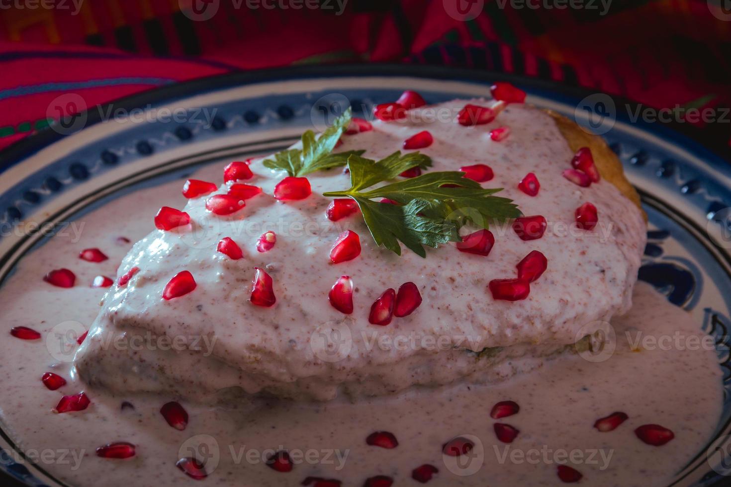 Chile en Nogada in a talavera plate from Puebla photo