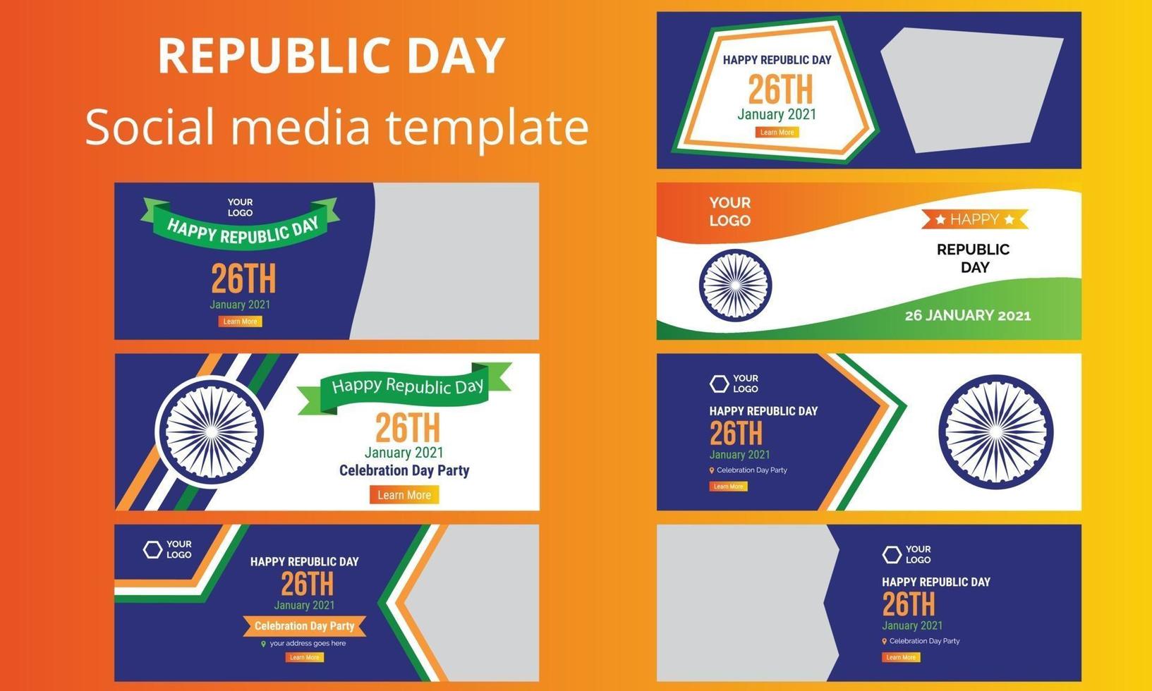 plantilla de redes sociales del día de la república de india vector