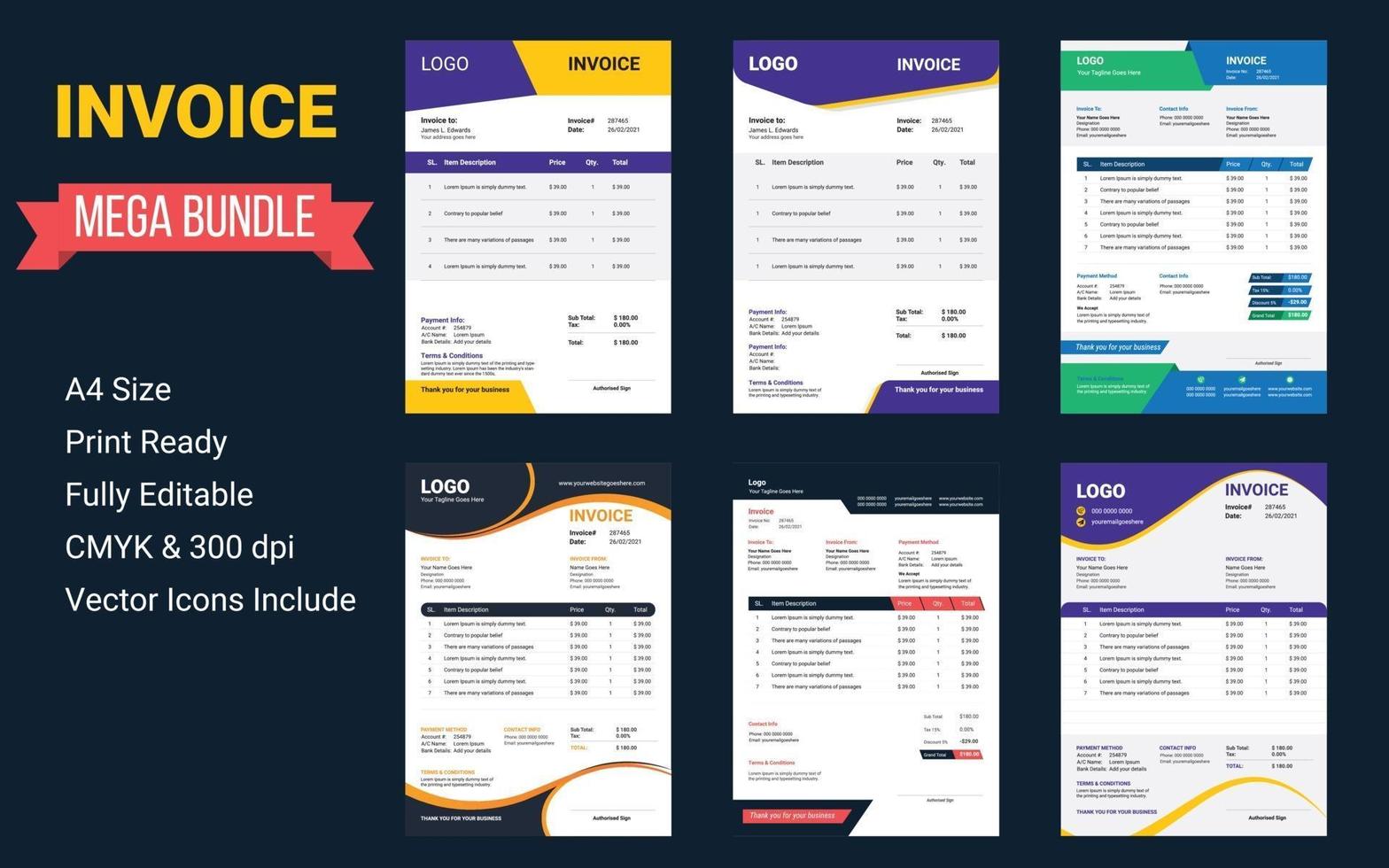 Invoice Templates, yellow invoice template vector design