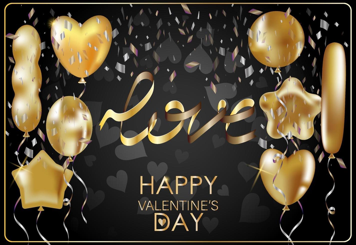 Greeting card for Valentine's Day. Golden inflatable balloons vector