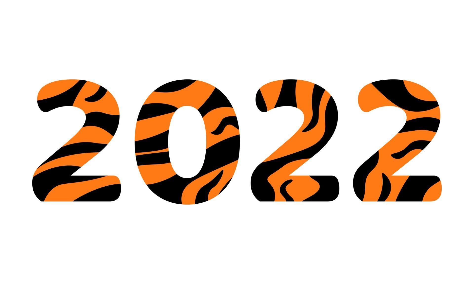 2022 golden bold letters 3d-illustration isolated 2022 New Year isolated. Numbers written in tiger fur color 3076407