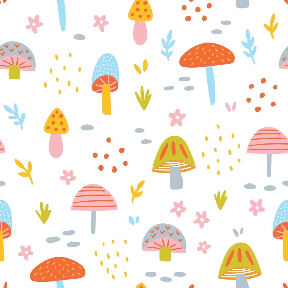 Hand drawn mushroom pattern vector