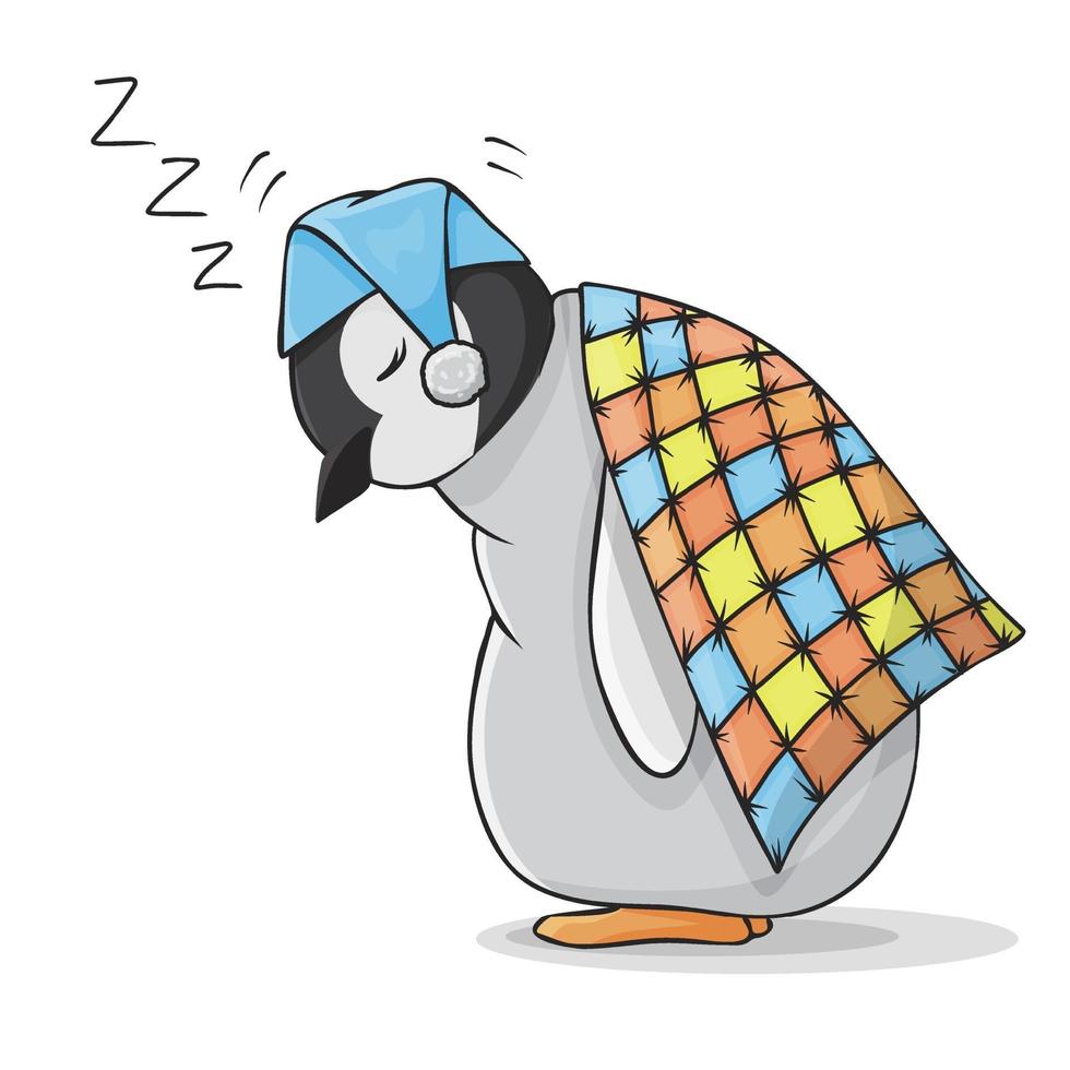 Cute Sleeping Baby Penguin under the Blanket vector