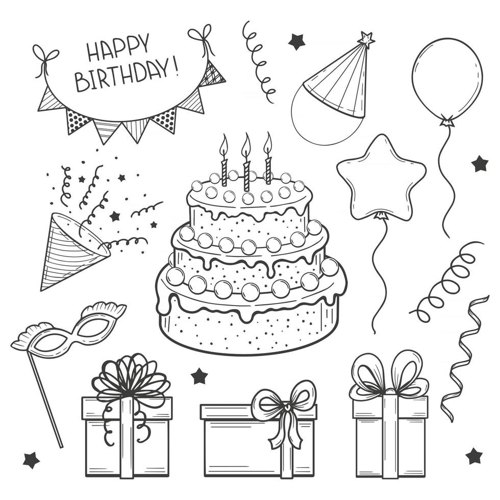 Happy Birthday Hand Drawn Set vector