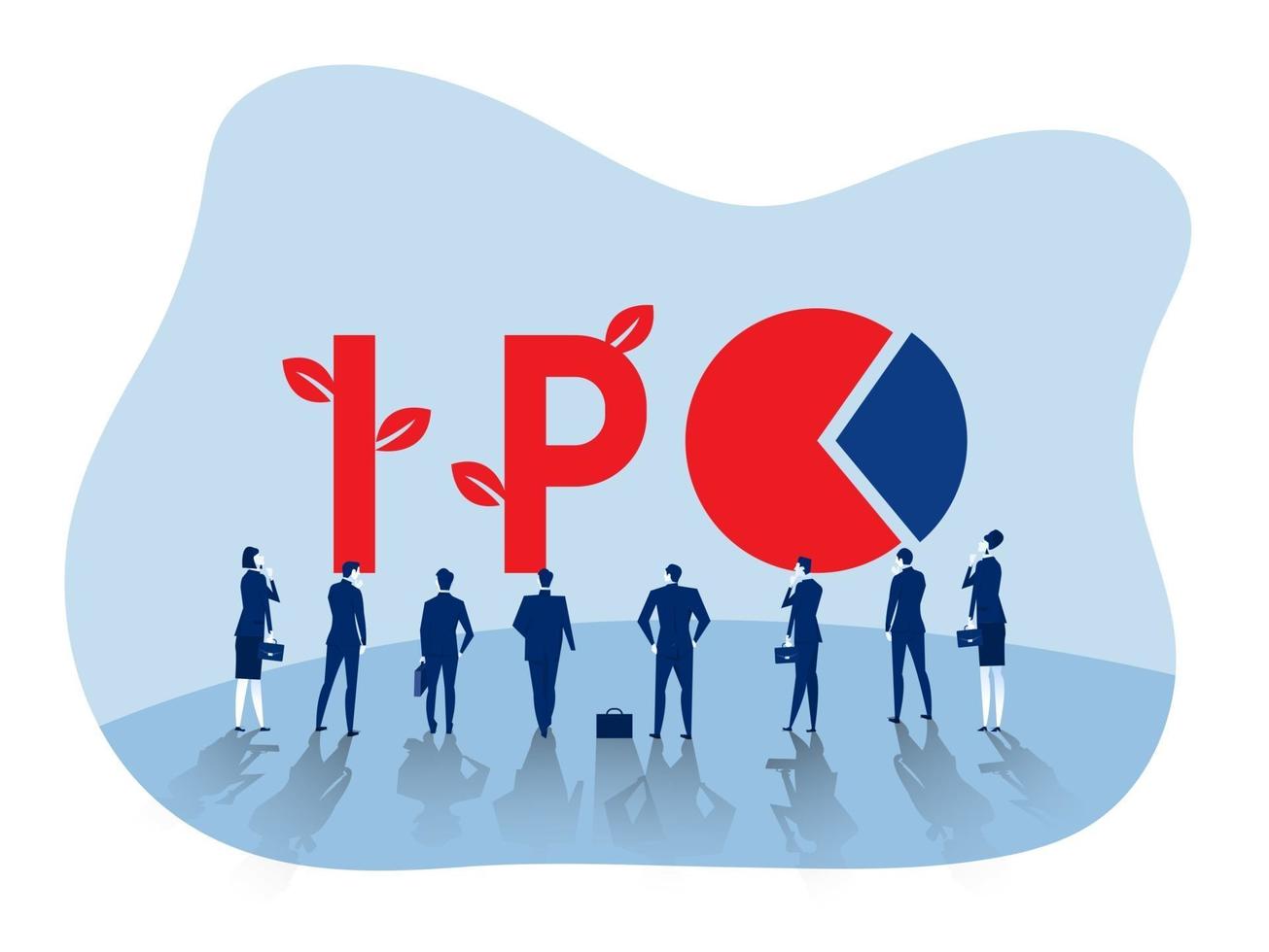 IPO, initial public offering. people Investing strategy Concept vector