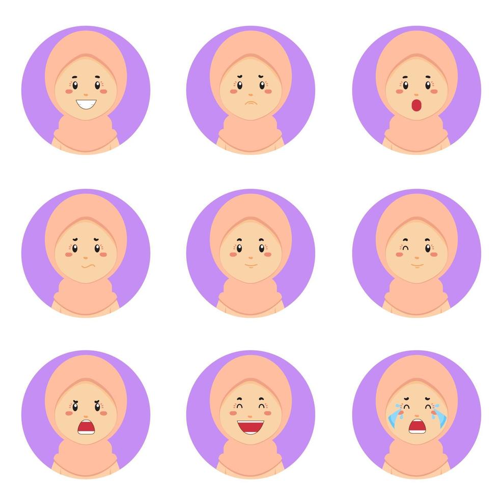 Muslim Avatar With Various Expression vector