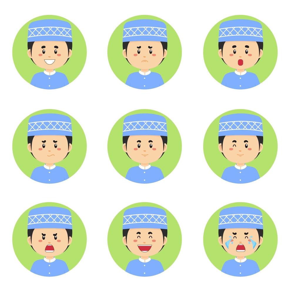 Muslim Avatar With Various Expression vector