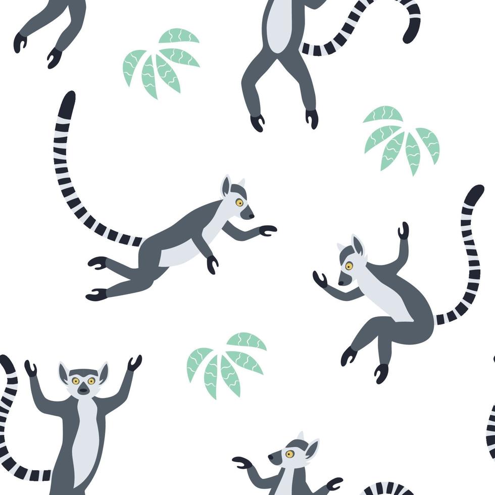 Exotic Madagascan lemurs with long striped tails. vector