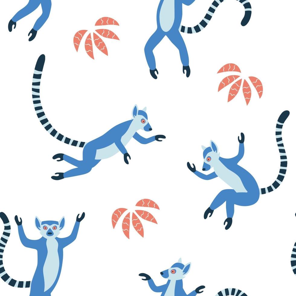 Exotic Madagascan lemurs with long striped tails. vector