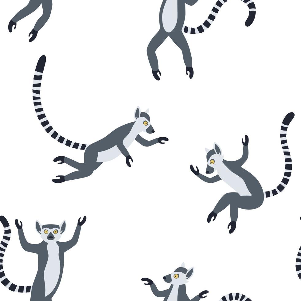 Exotic Madagascan lemurs with long striped tails seamless pattern vector