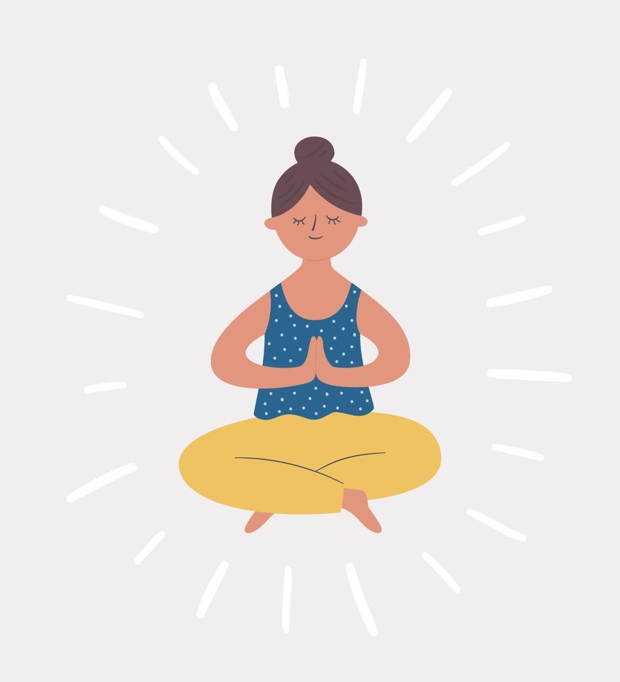 Girl in yoga pose. Practicing yoga and meditates. Vector