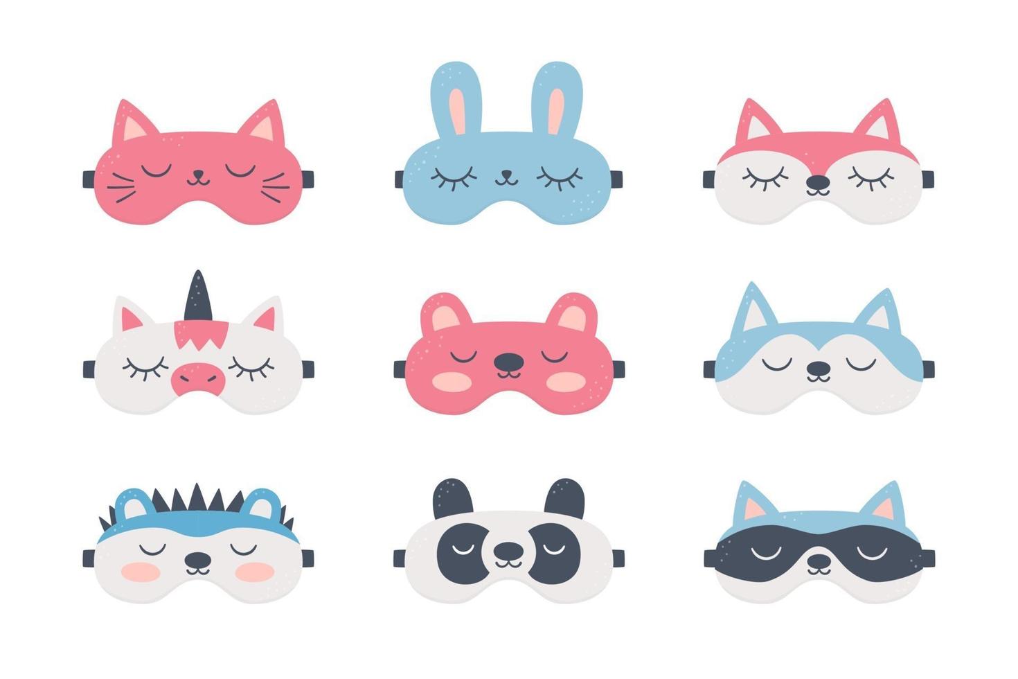 Set of sleep masks for eyes with cute animals. Night accessory vector