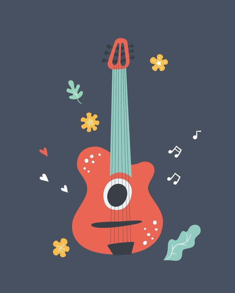 Hand drawn classical acoustic guitar vector