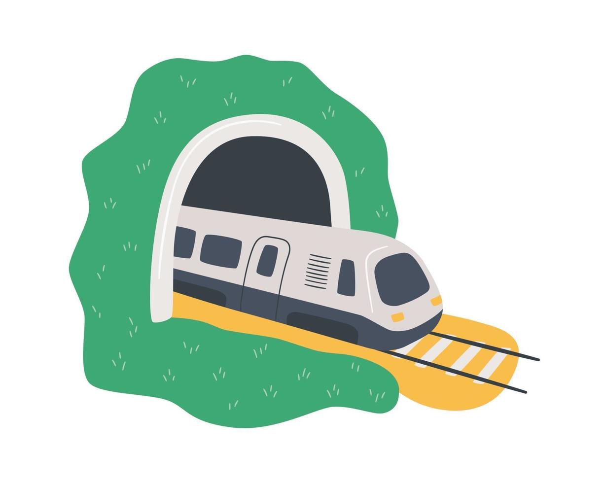 High-speed train in the tunnel. Travelling by rail road. vector