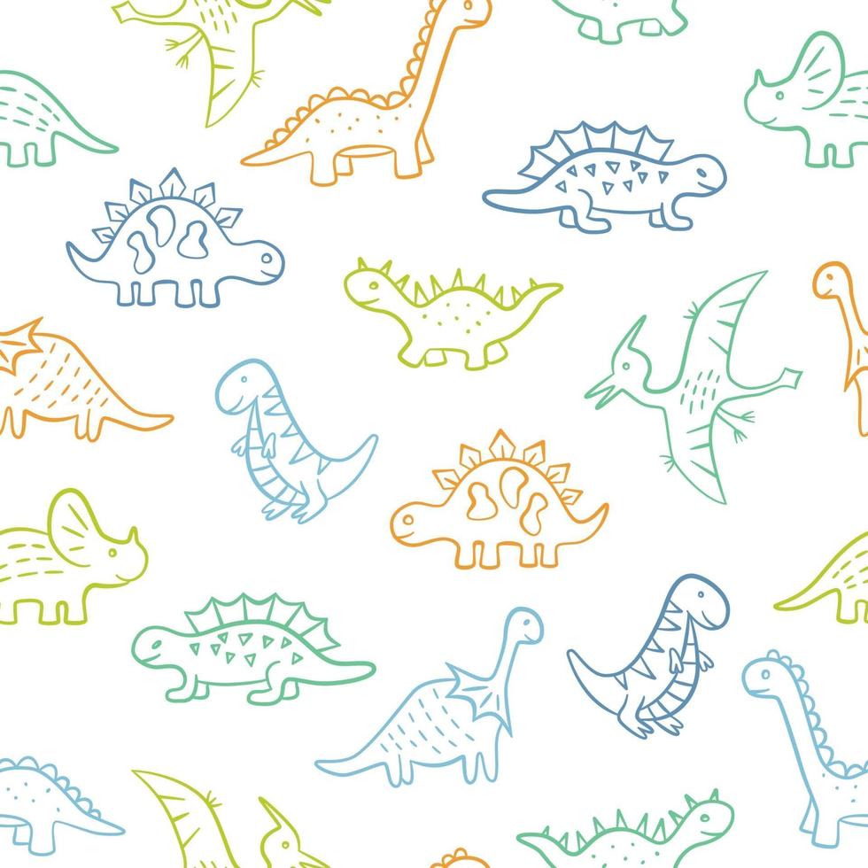 Cute doodle Dinosaurs. Dino colorful seamless pattern. vector