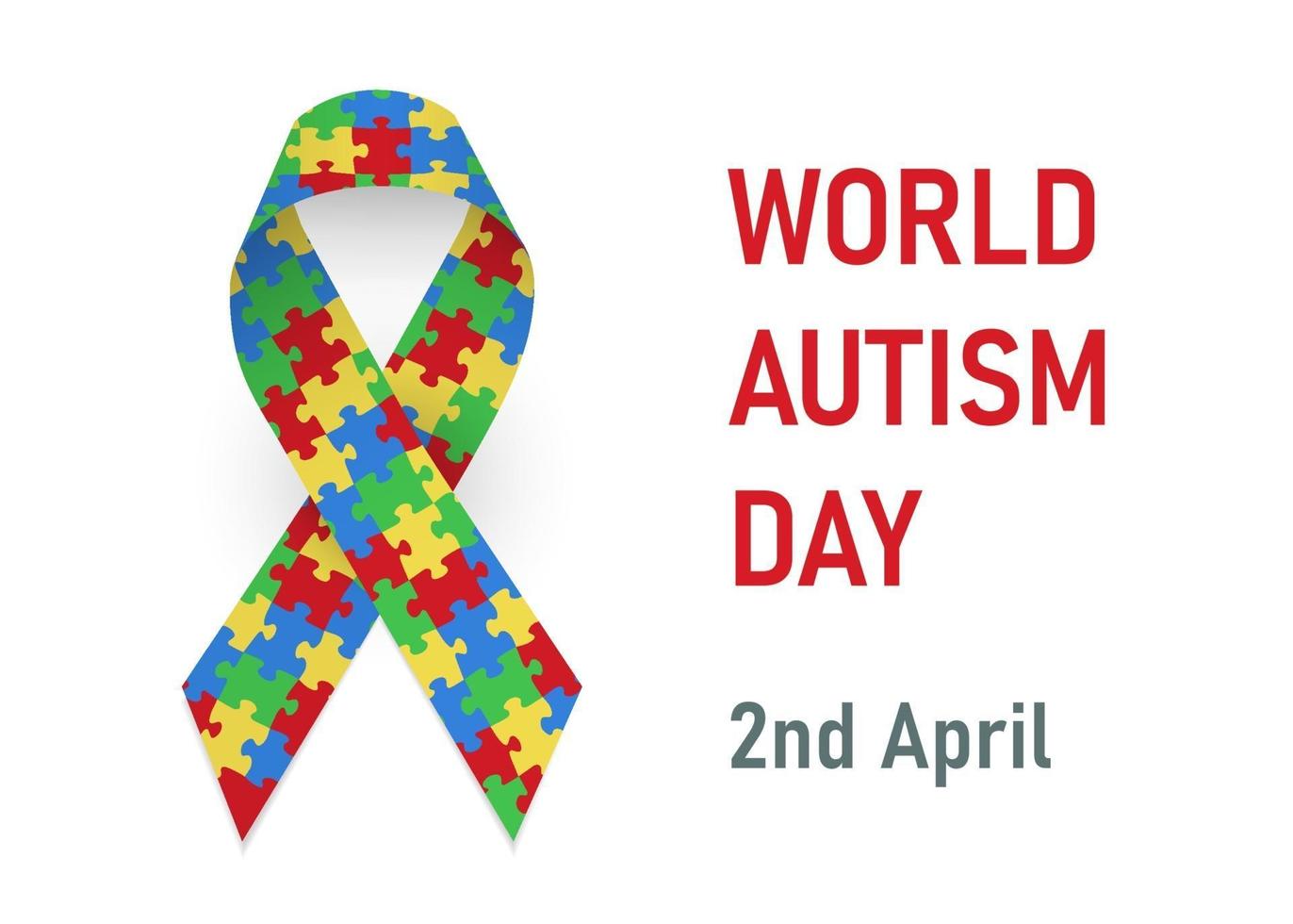 día mundial del autismo. 2 de abril. tarjeta con cinta rompecabezas de raso de colores vector