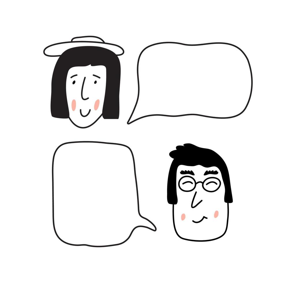 Boy and girl talking. Bubles with place for text. vector