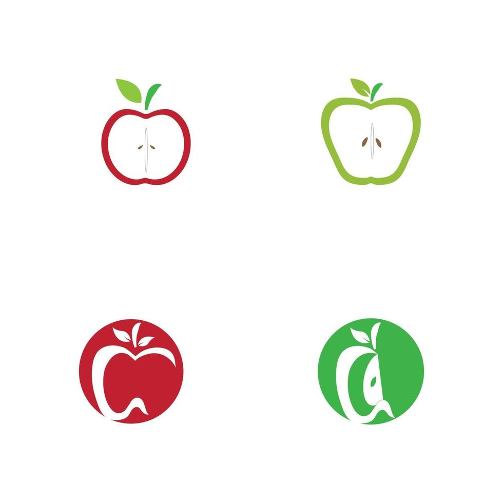 conjunto de logotipo de icono de diseño de ilustración de vector de manzana